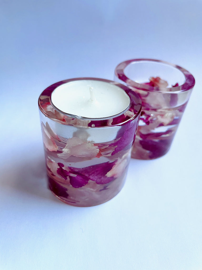 Pink Carnations Tea Light Candle Pillar