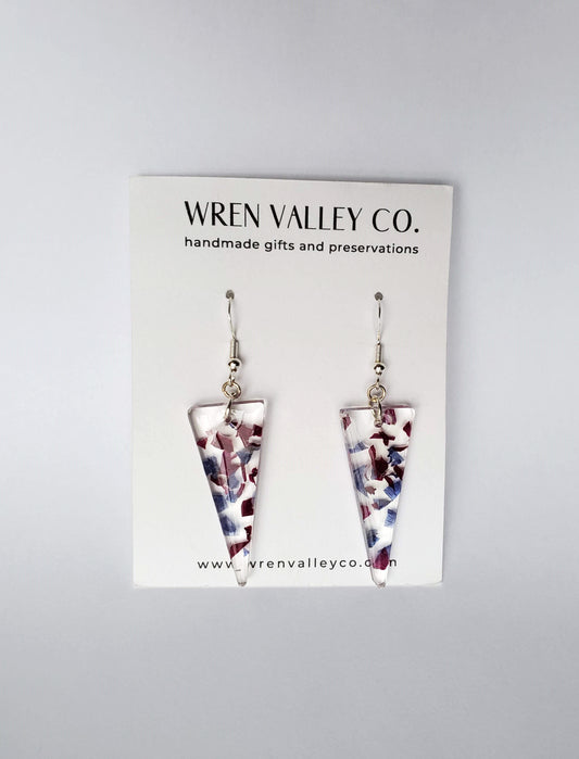 Red & Blue Floral Confetti Triangle Earrings
