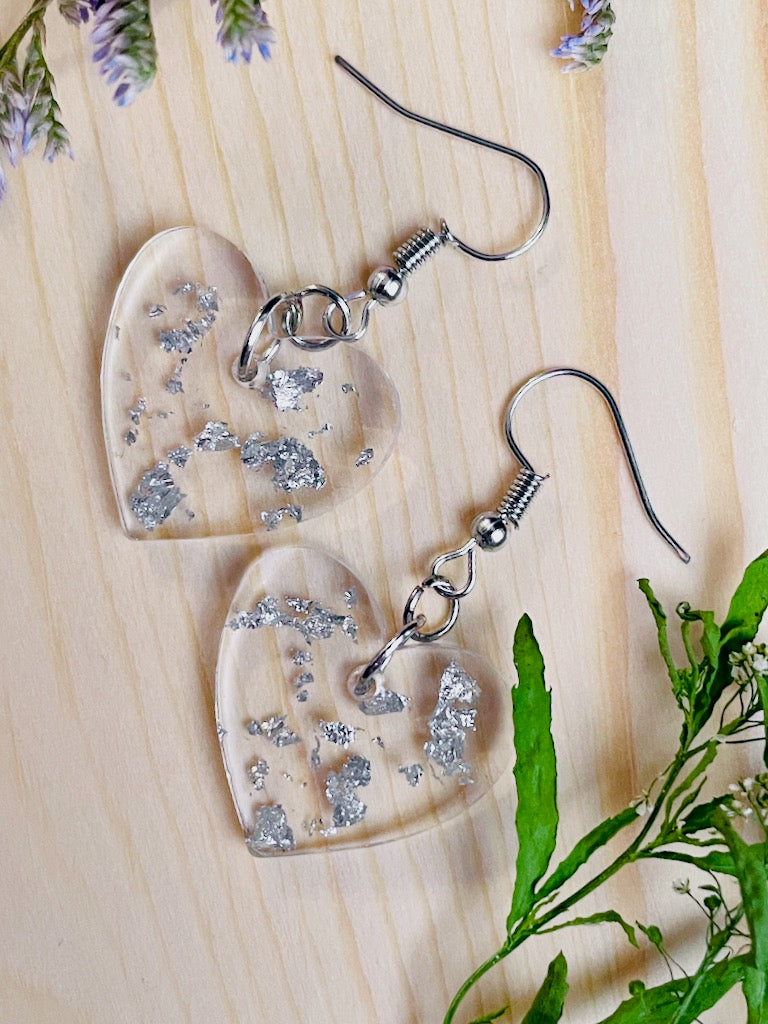 Metallic Flake Heart Earrings (1")