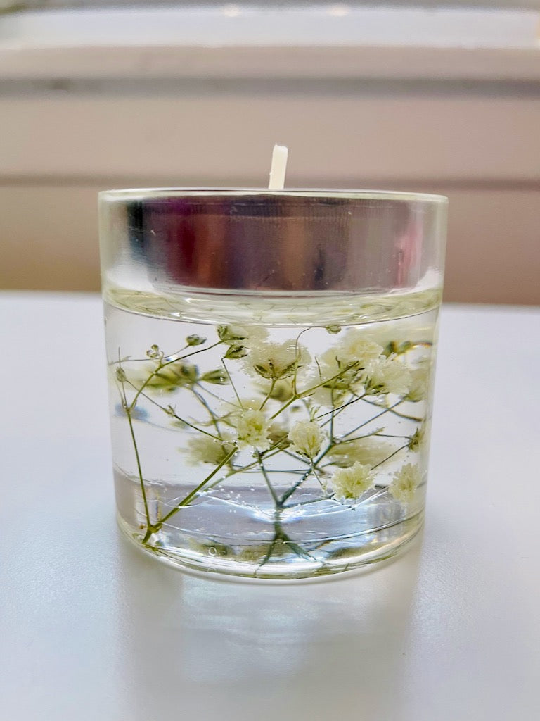 Baby's Breath Tea Light Candle Pillar