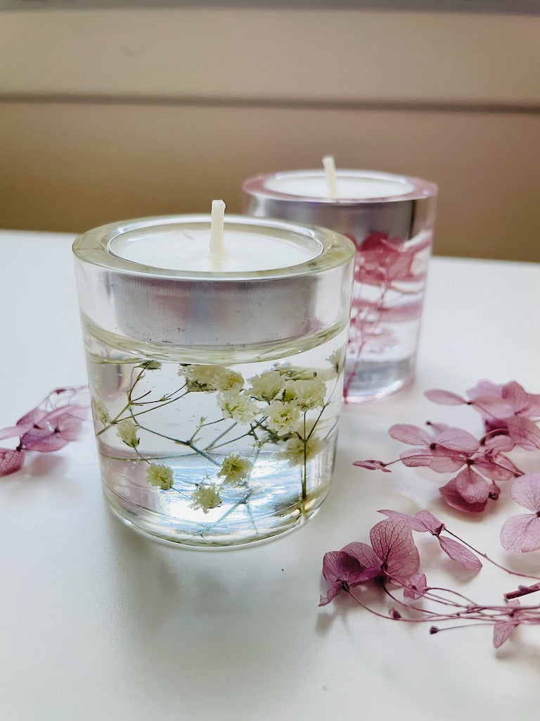 Baby's Breath Tea Light Candle Pillar