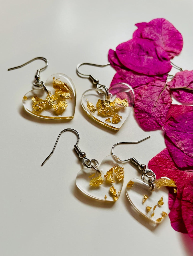 Metallic Flake Heart Earrings (1")