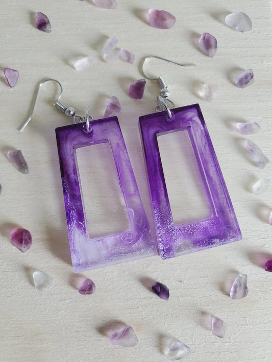 Purple & White Rectangular Earrings